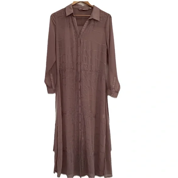 Soft Surroundings Georgette Maxi Dress Mauve Women’s Size Small Embroidered - Picture 12 of 12